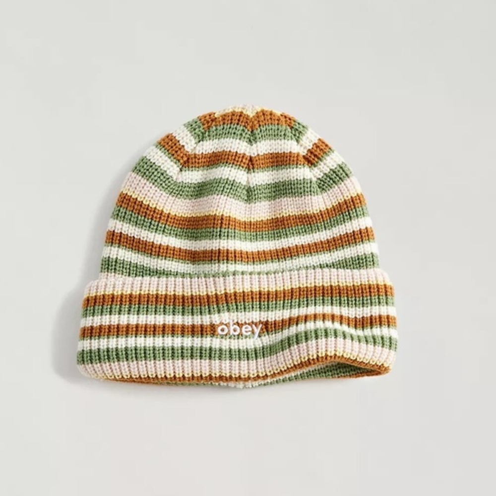 New🌟  OBEY Charlie Striped Beanie-Beige Multi